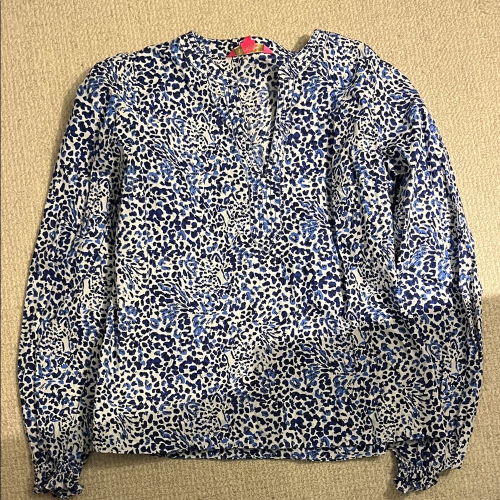 Lilly Pulitzer Blue and White Animal Print Top
